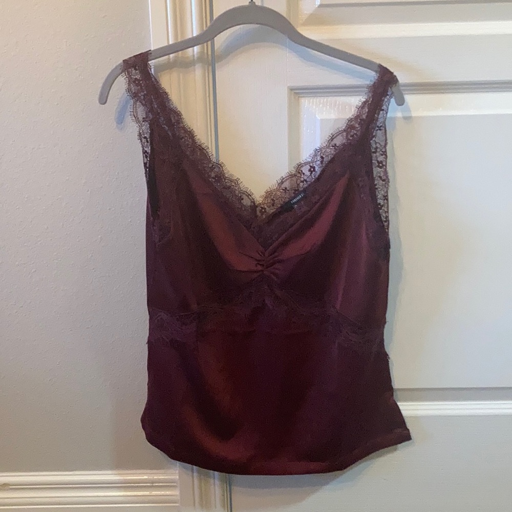 Burgundy lace and silky f21 tank